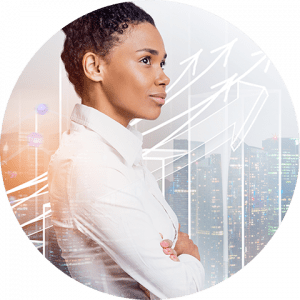 business-telecom-provider-image-African American woman looking off into the distance wearing a white shirt with arms crossed