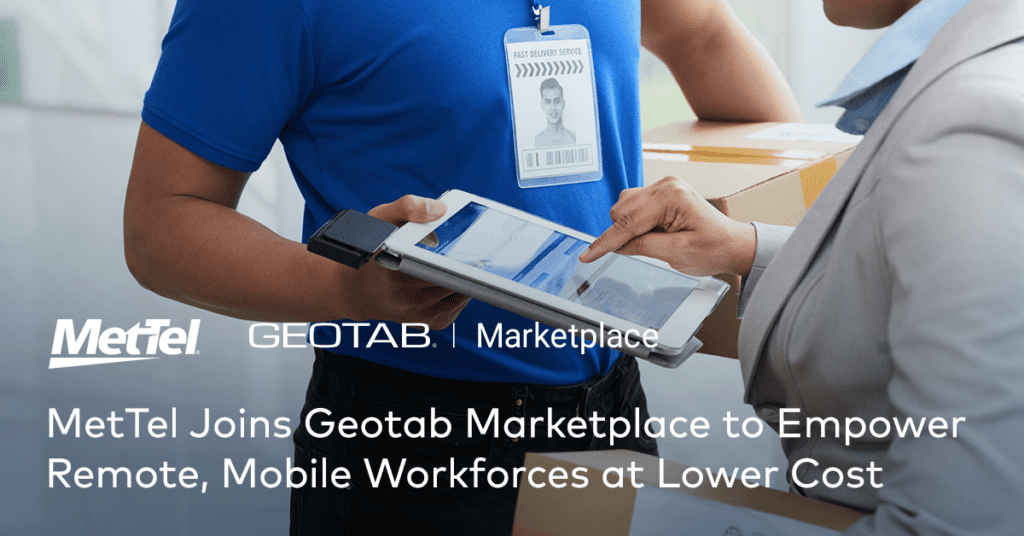 MetTel Geotab Marketplace Mobile Workforces Lower Cost – Person Signing Tablet Delivery