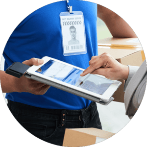 press – MetTel Geotab Marketplace Mobile Workforces Lower Cost – Person Signing Tablet Delivery
