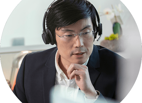 business man with Poly headset