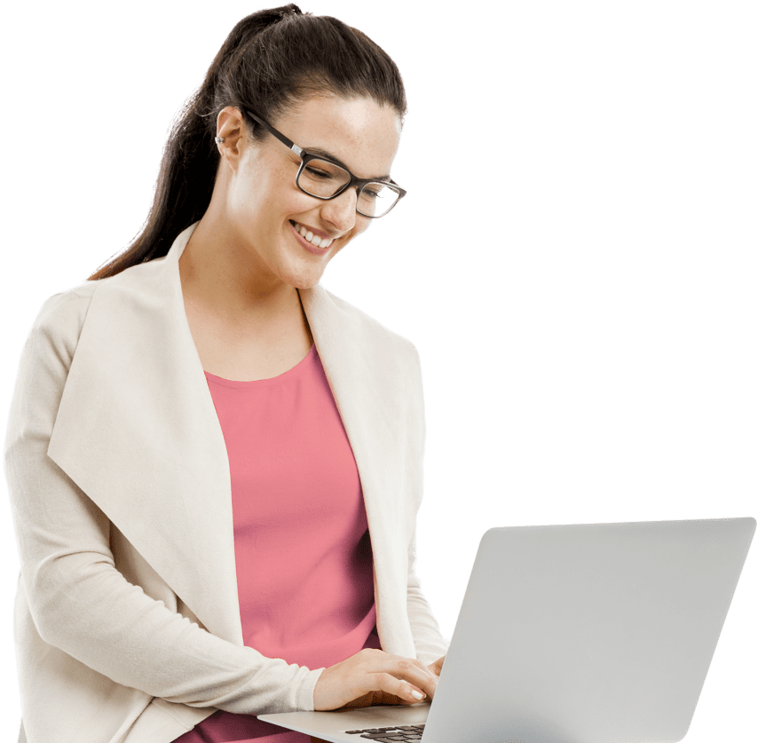woman smiling looking at laptop