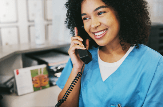 nurse holding the phone